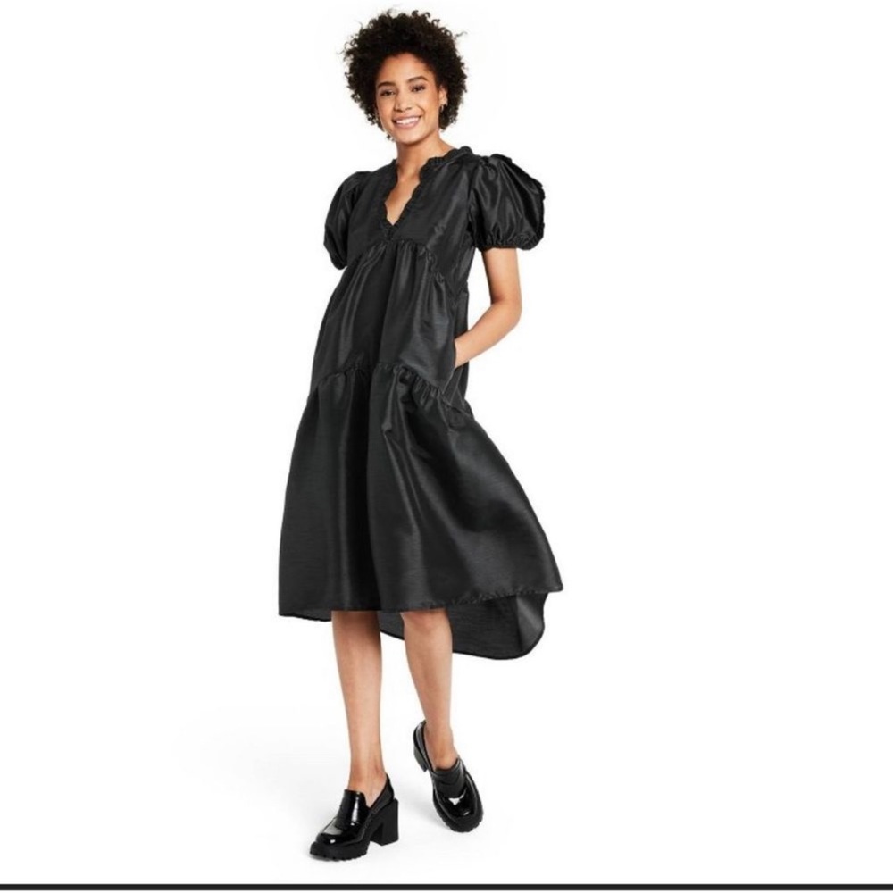 Kika Vargas x Target Tiered Ruffle Edge Puff Sleeve Midi Dress